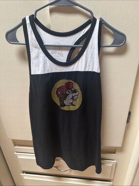 Black & White Tank with Rhinestone Cartoon Patch